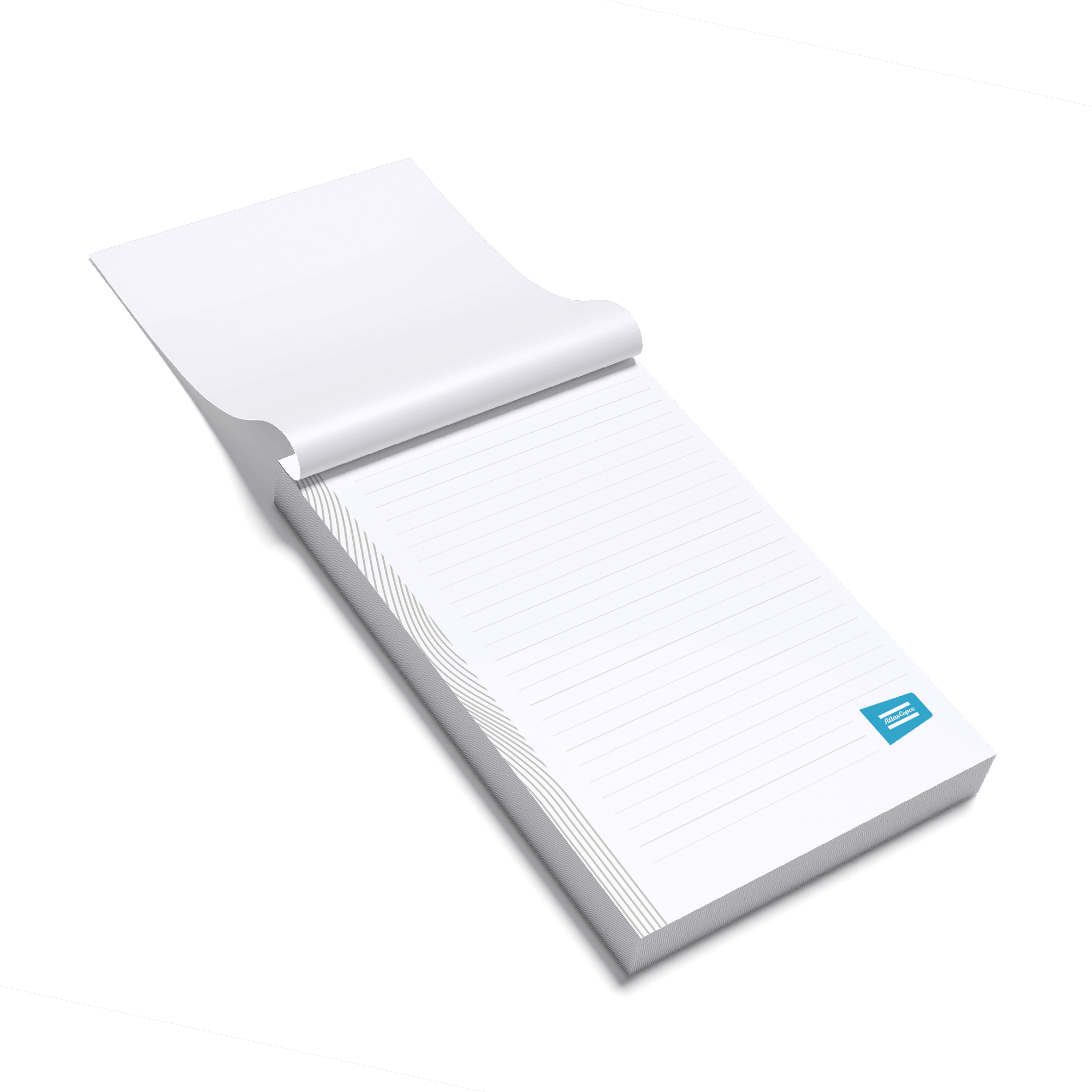 White striped notepad with atlas copco logo