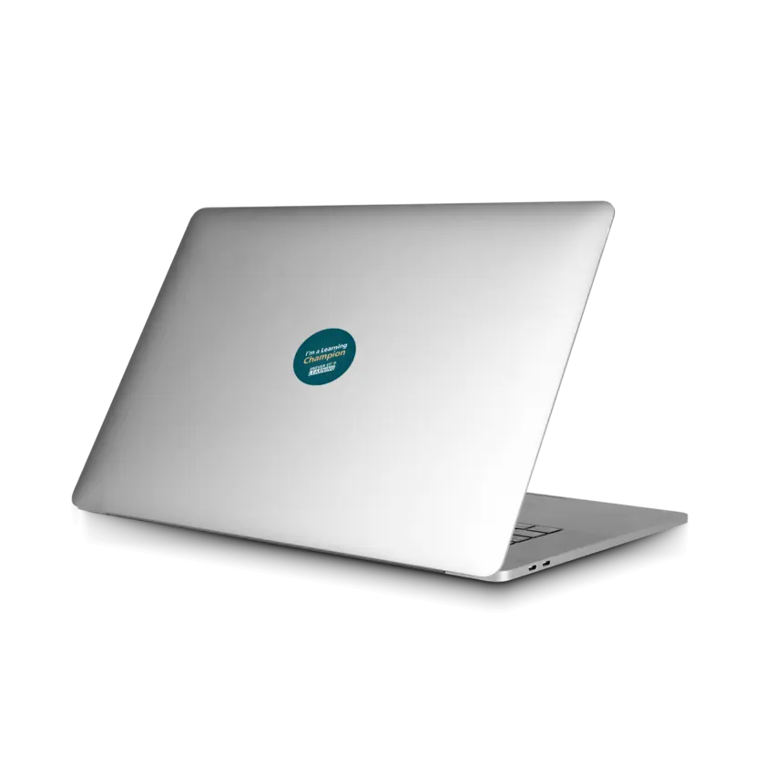 epoxy stickers with never stop learning logo