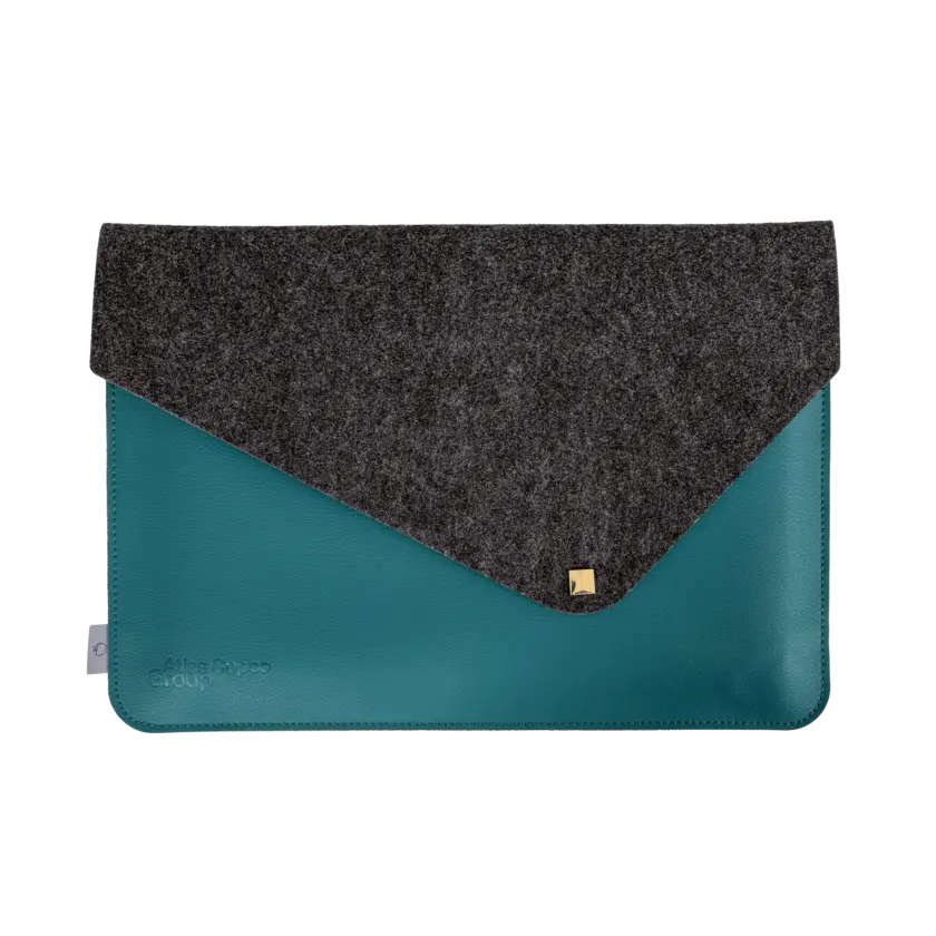 Teal laptop sleeve with polyester lid