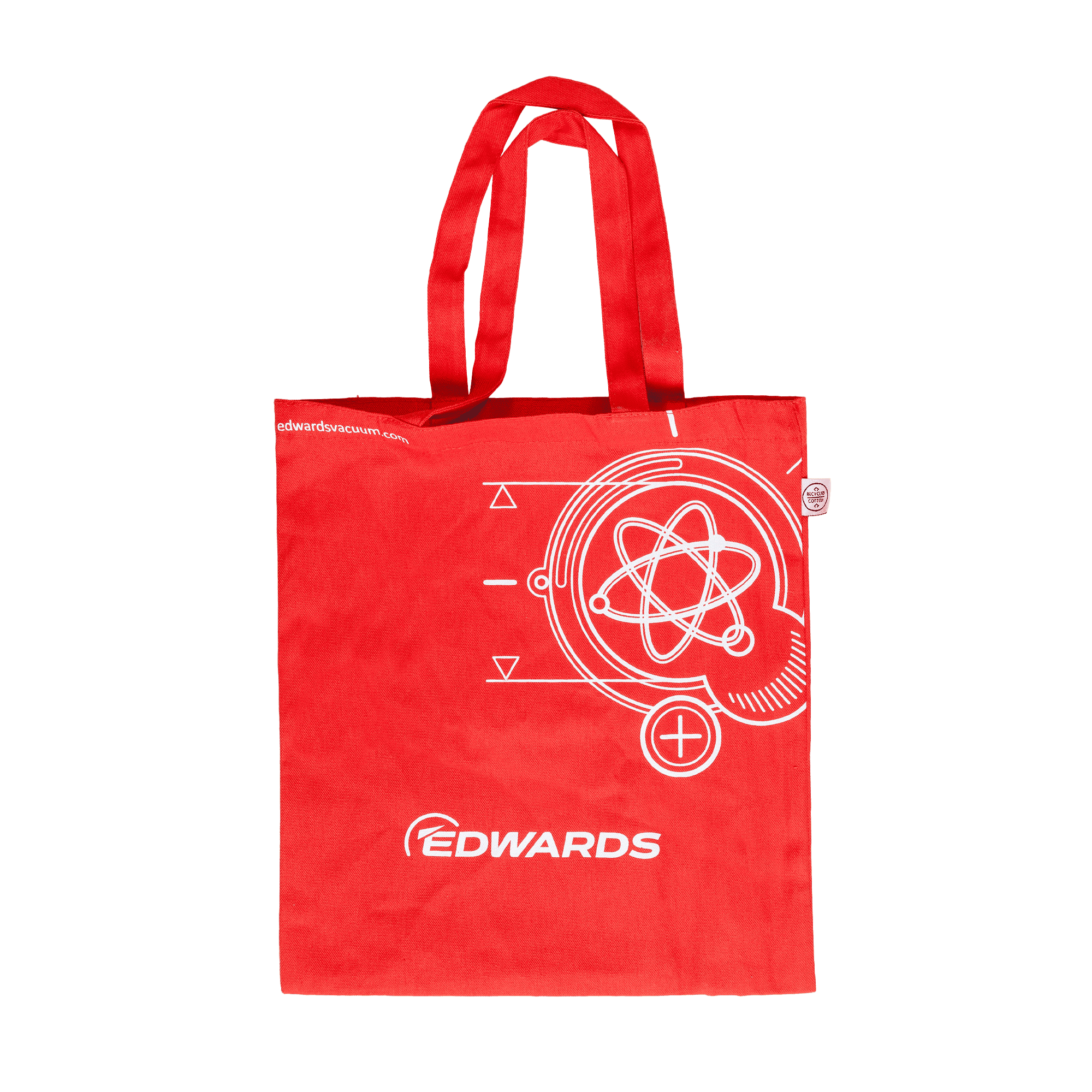 red edwards tote bag white logo and pattern