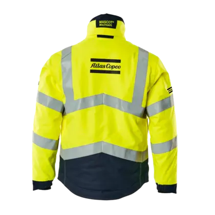 blue and reflective jacket