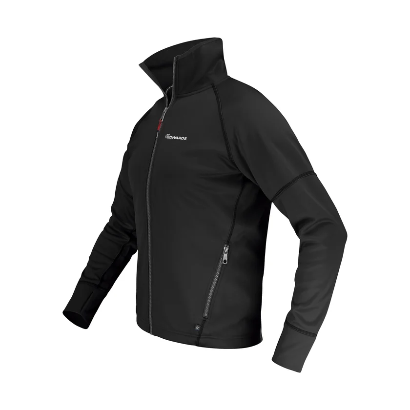 black jacket with white edwards logo