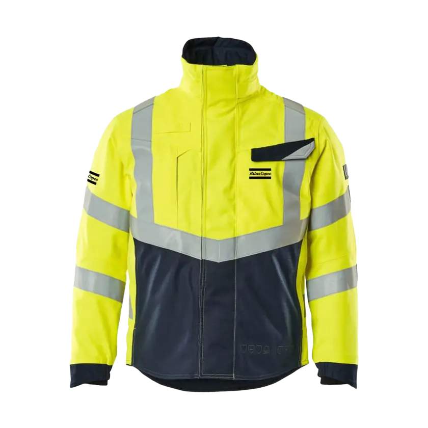 blue and reflective jacket