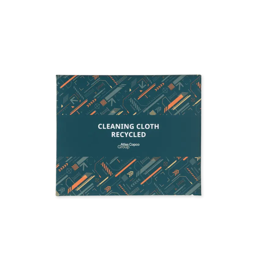 cleaning cloth envelope with atlas copco group logo and pattern