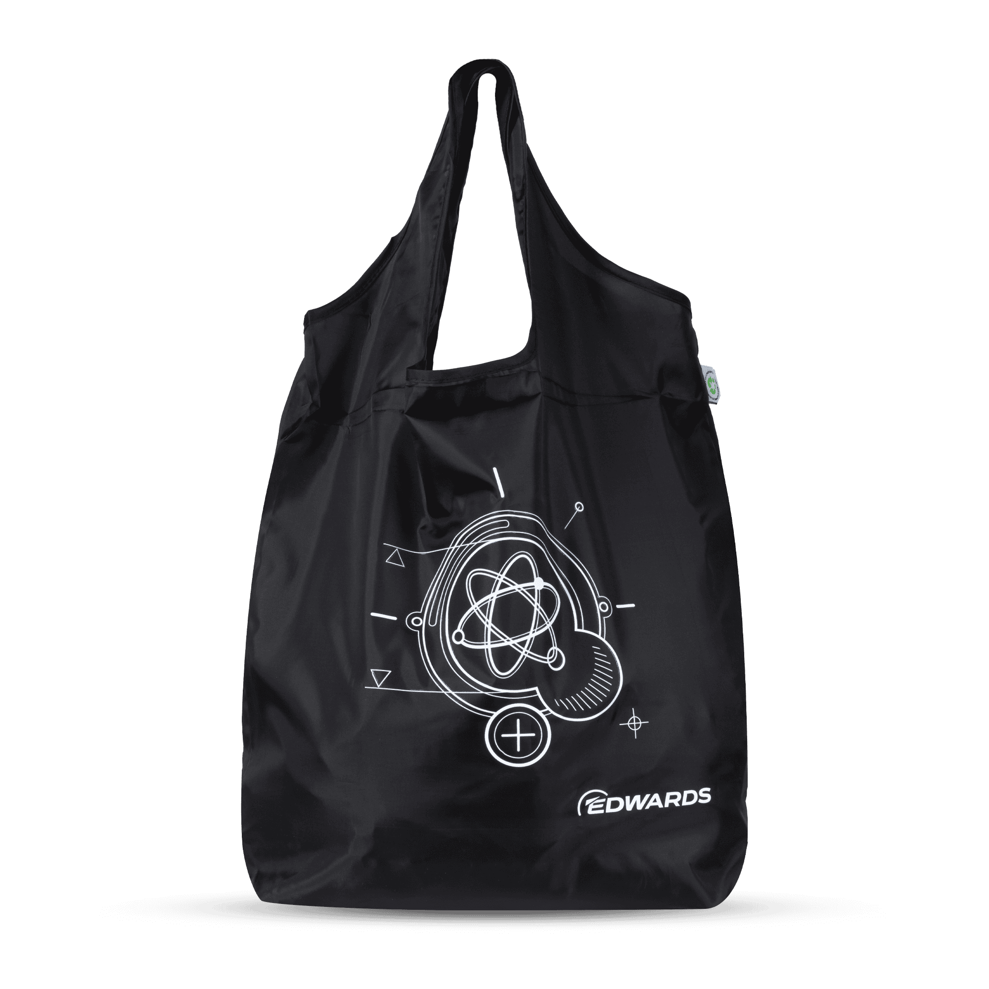 black shopping bag with edwards logo and pattern in white