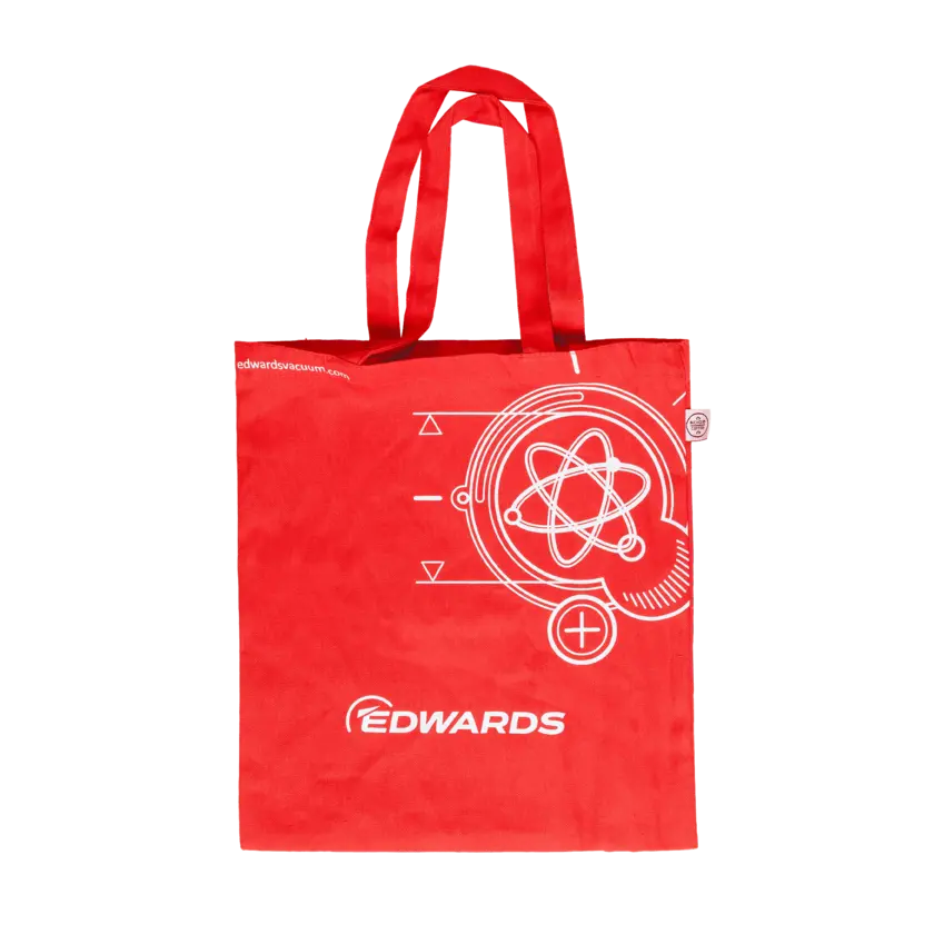 red edwards tote bag white logo and pattern