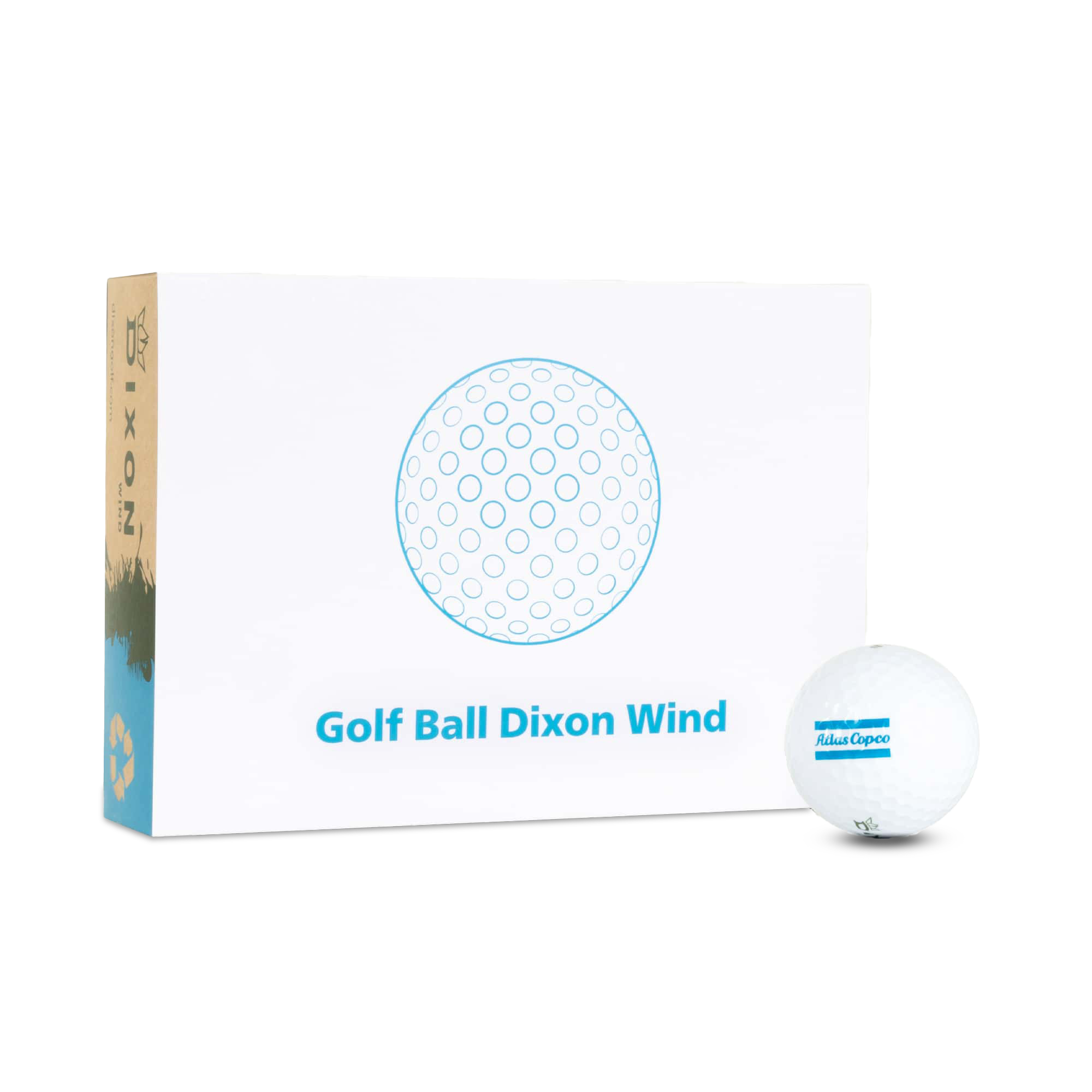 golf balls with atlas copco logo