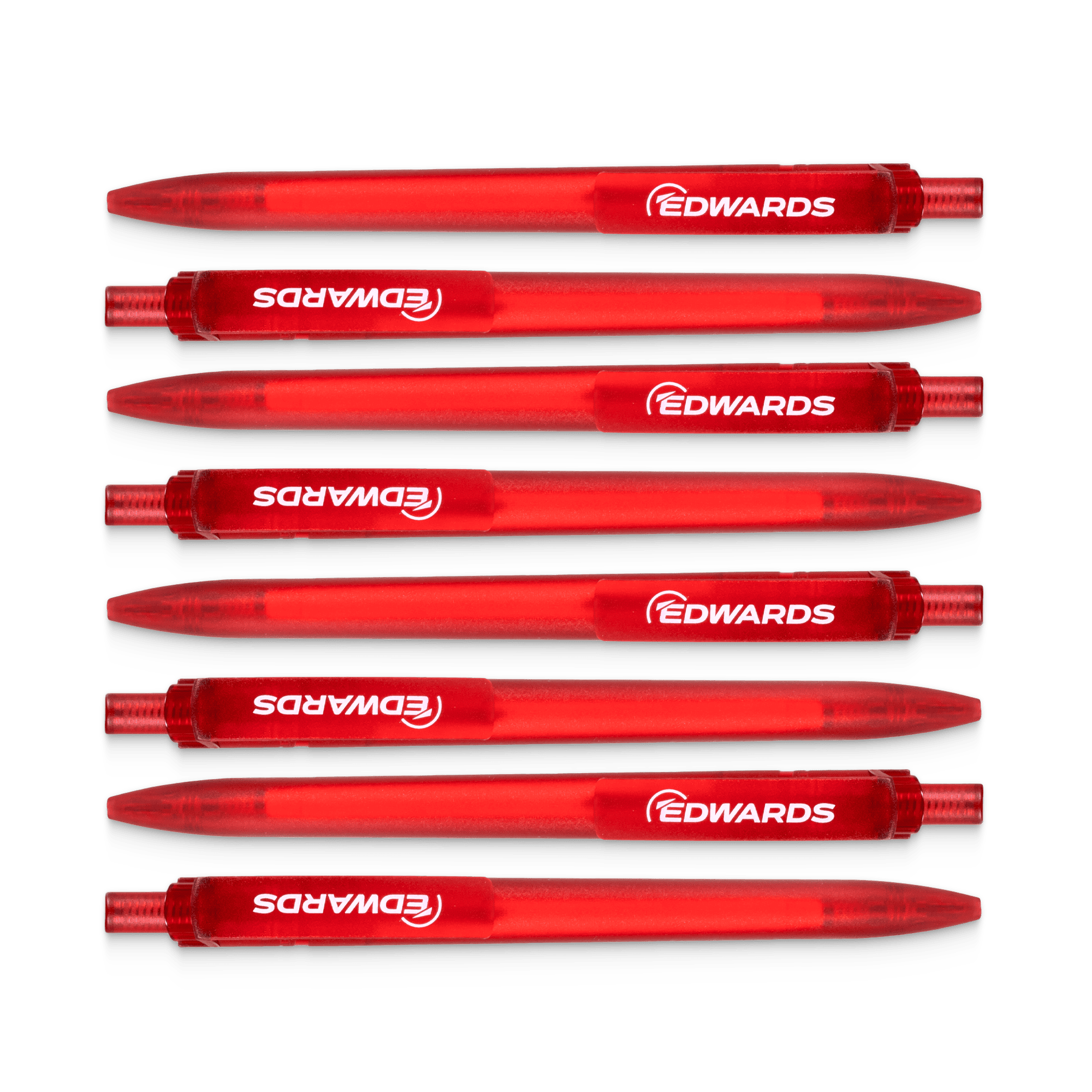eight red pens with edwards logo in white