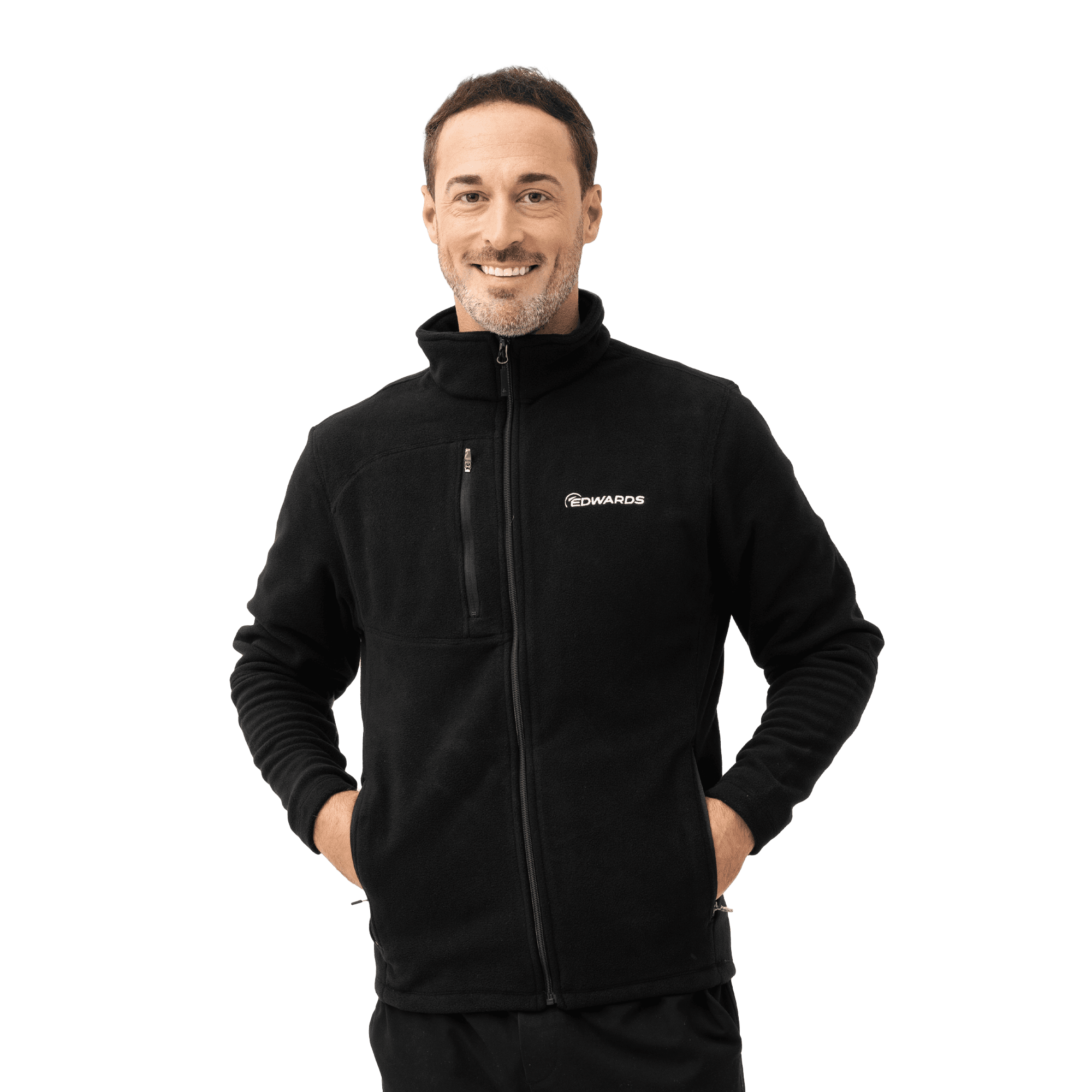 Black jacket with white logo