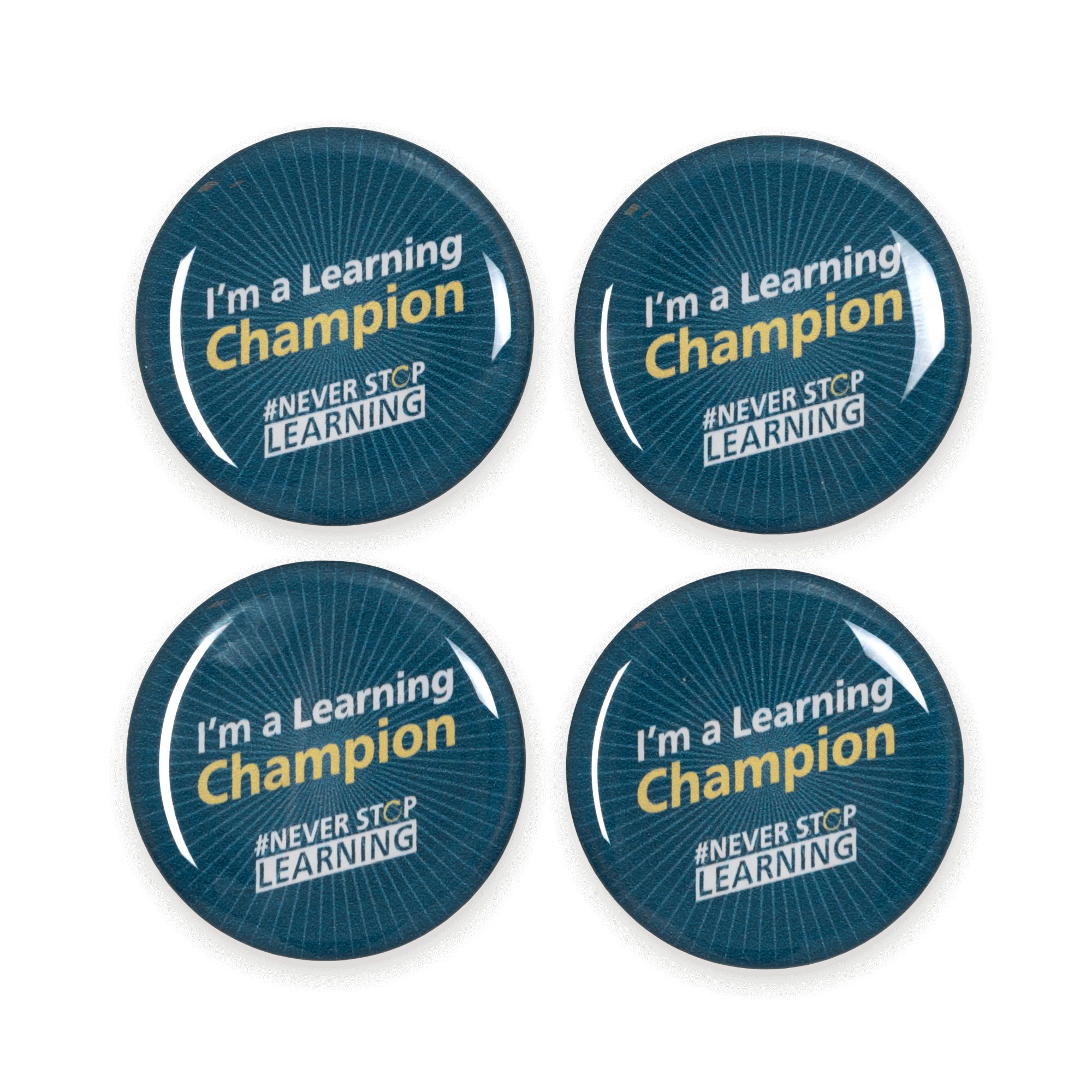 epoxy stickers with never stop learning logo