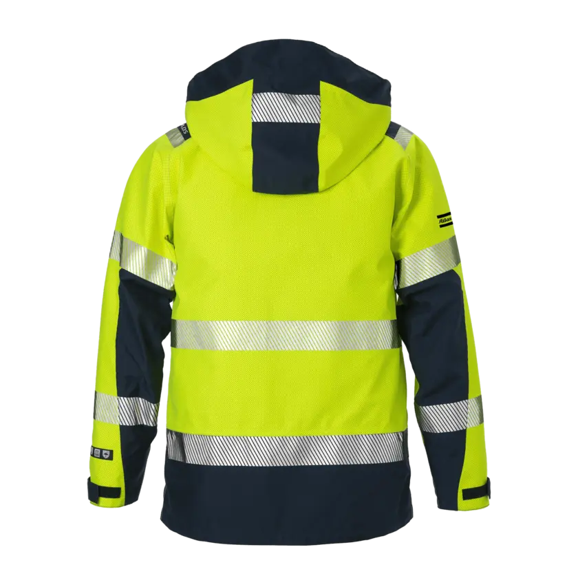 blue and reflective jacket with hood