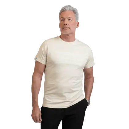 beige tshirt worn by female