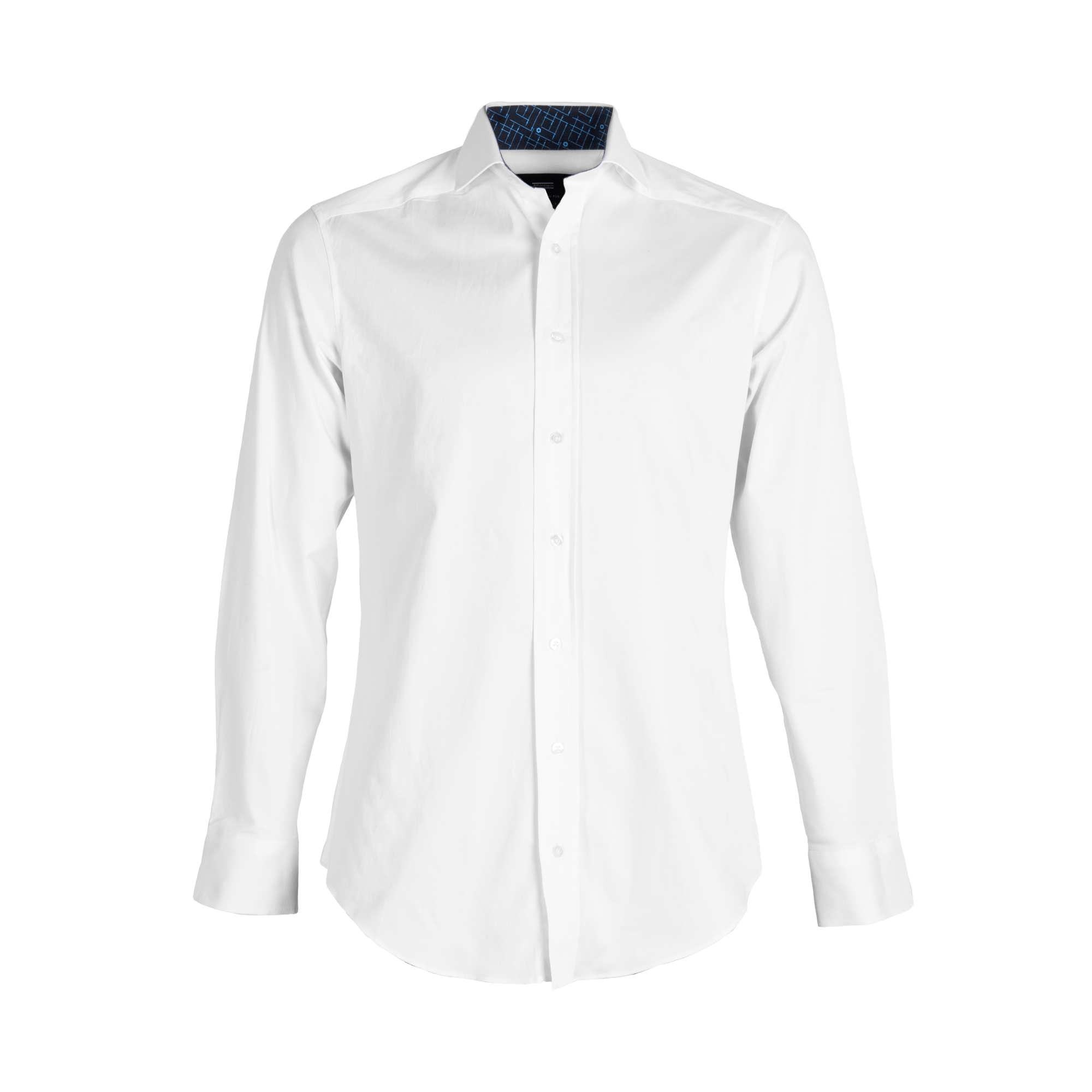white business shirt with logo on sleeves