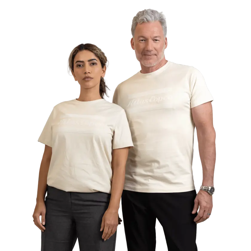 beige tshirt worn by male