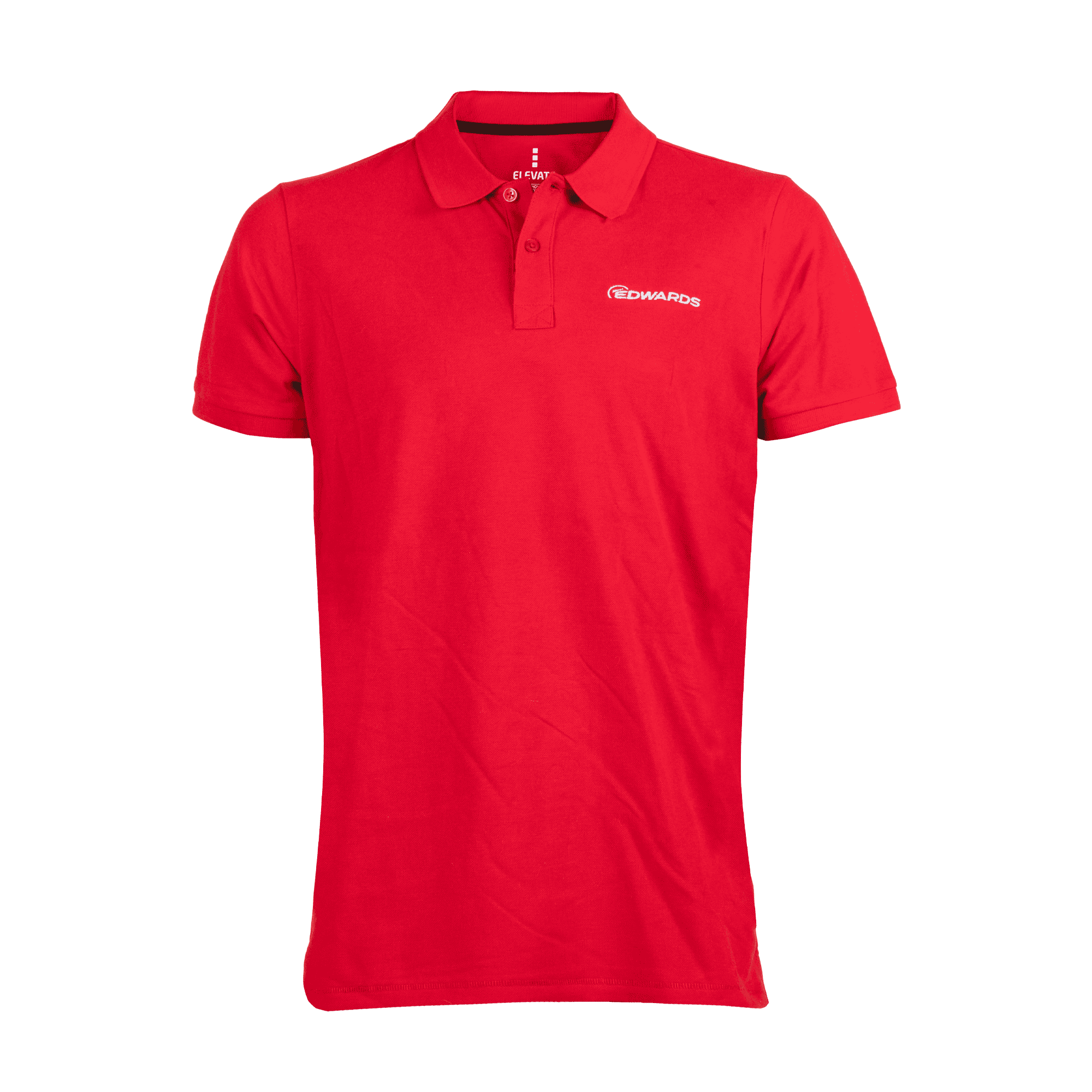 red polo shirt with white edwards logo