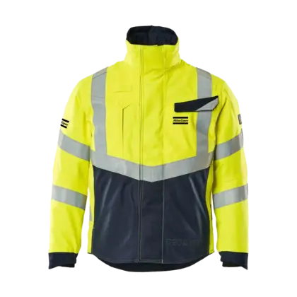 blue and reflective jacket