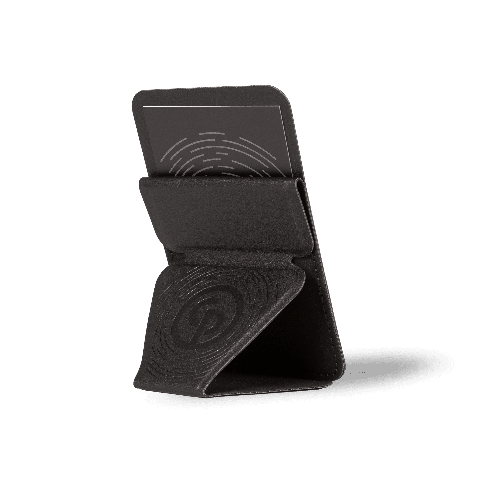 phone card holder in black leather with chicago pneumatic logo embossed on phone