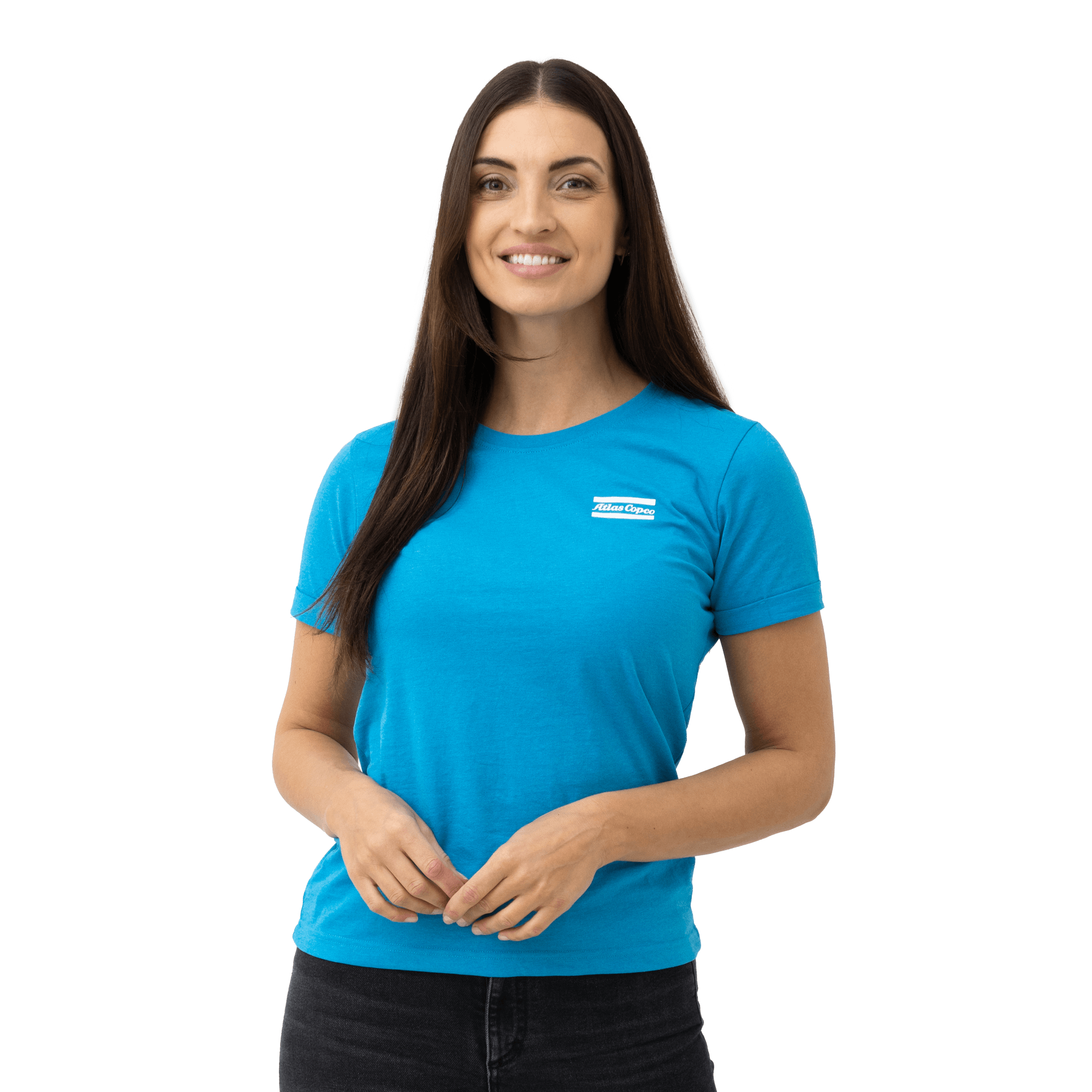 blue tshirt with white atlas copco logo