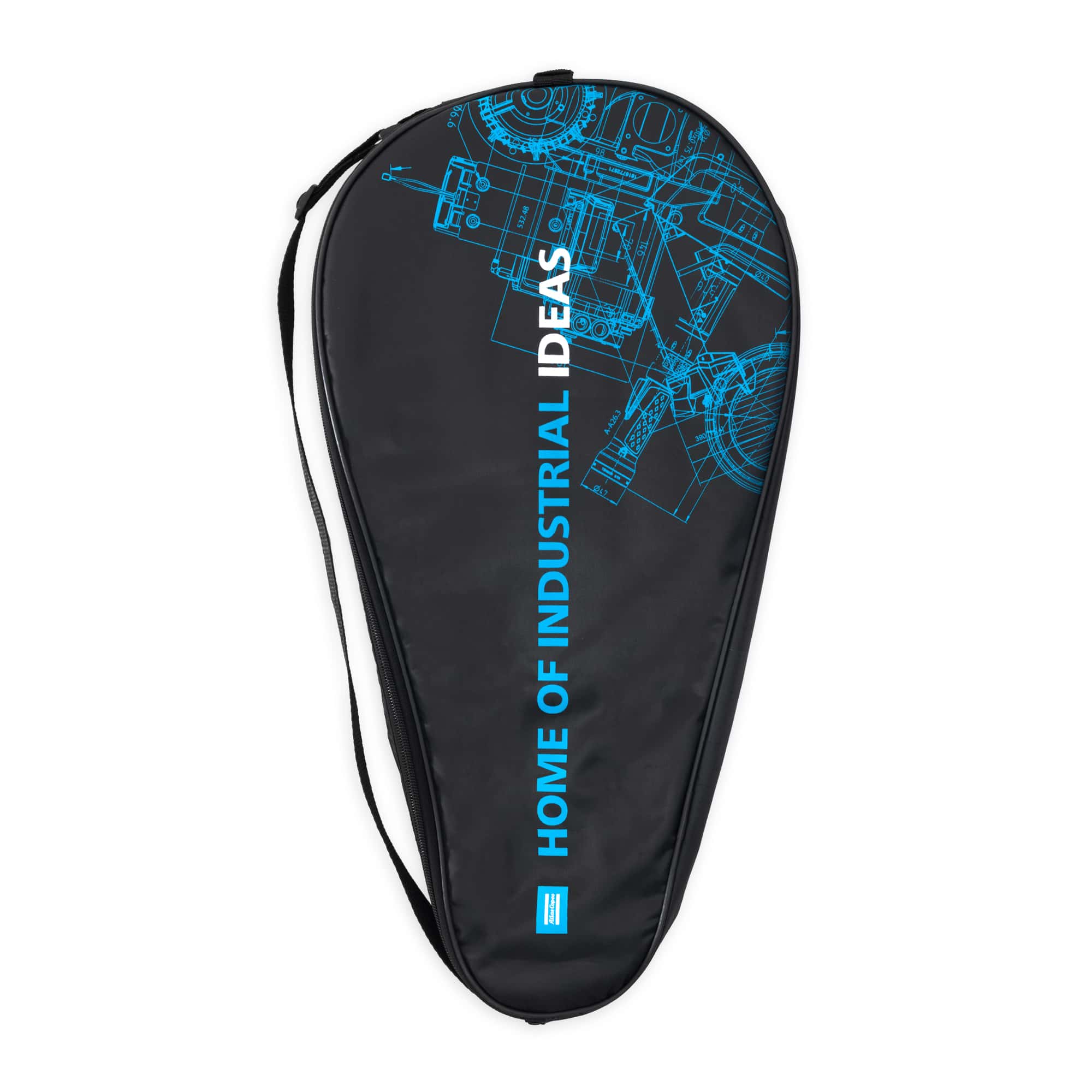black padel racket case with blueprint pattern 