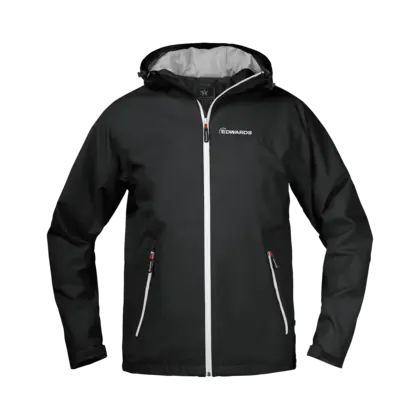 black winter jacket with white edwards logo