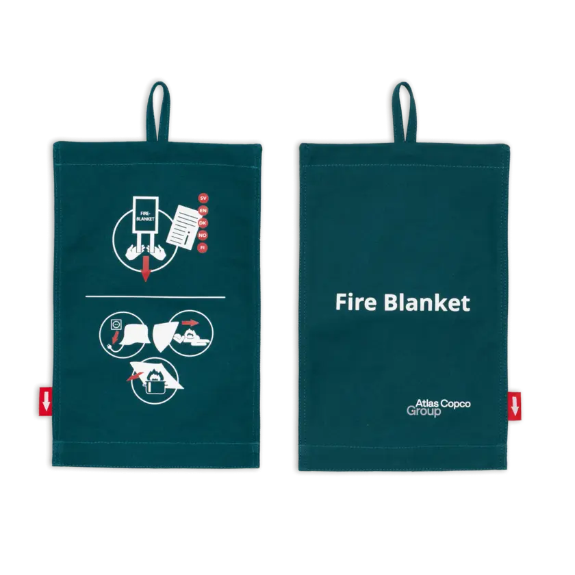 fire blanket with atlas copco group logo front and back