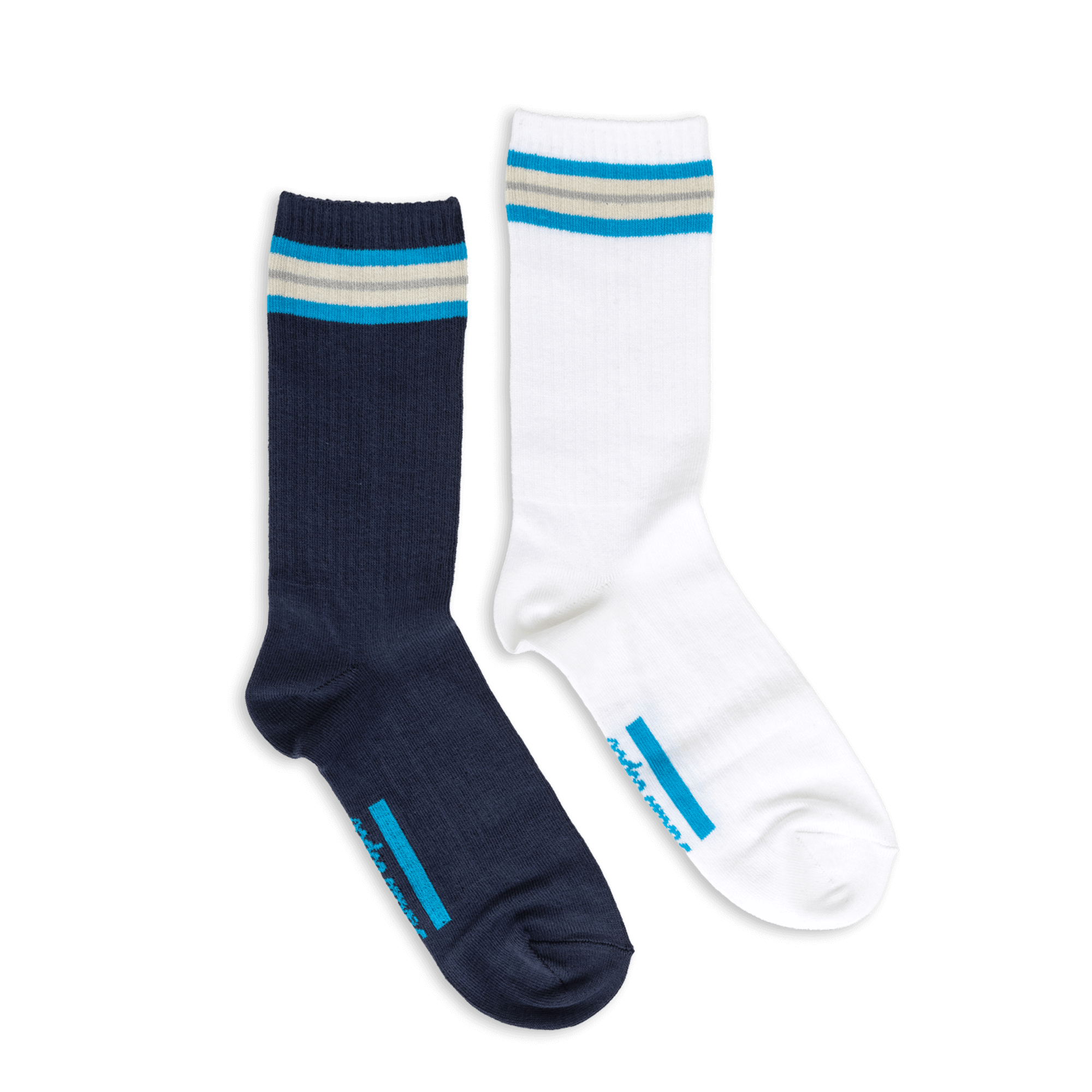 Navy blue socks in a box, atlas copco branded