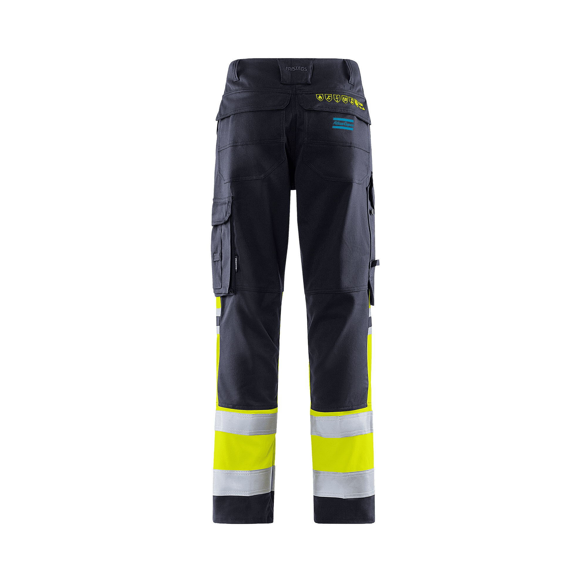 blue and reflective pants