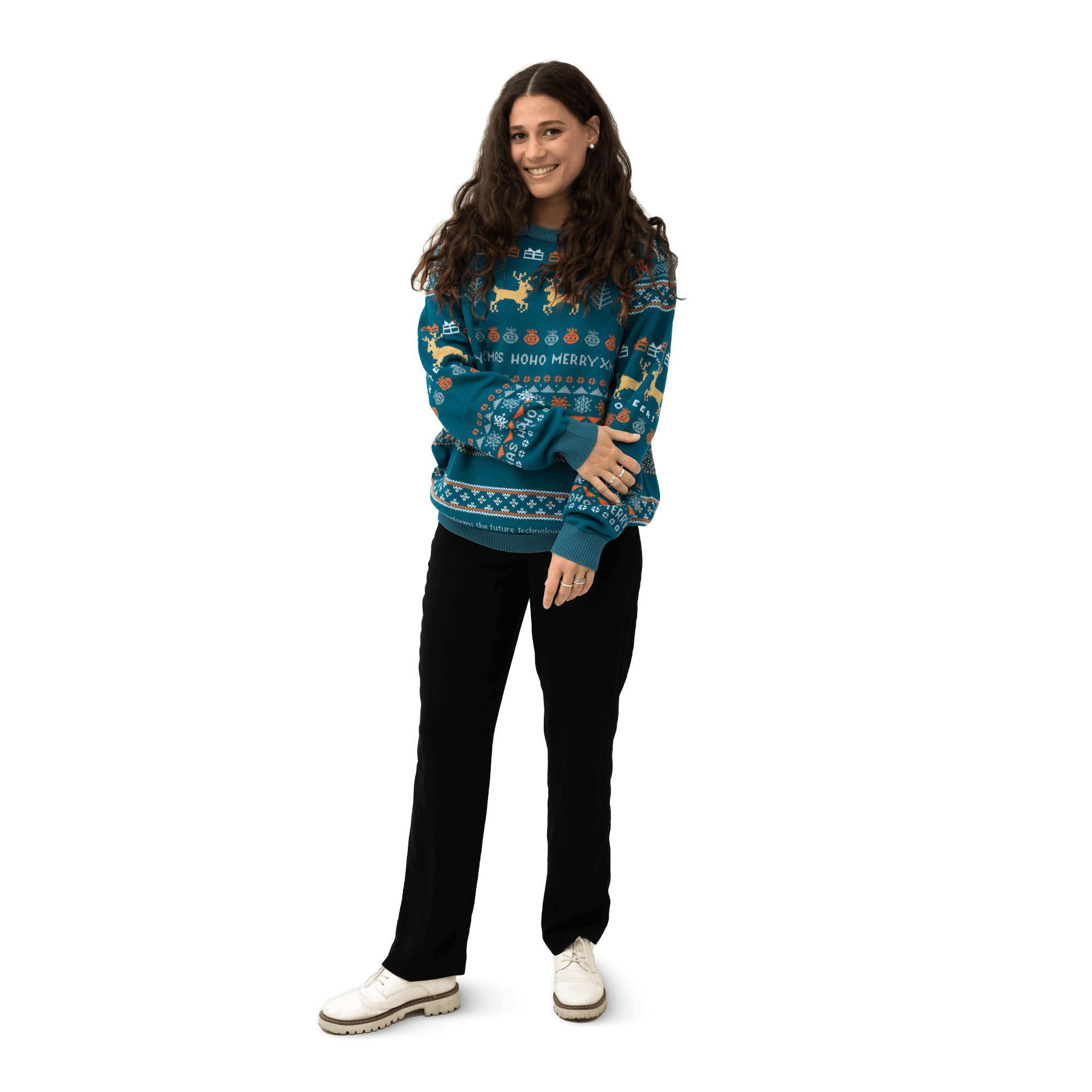 christmas sweater on female model