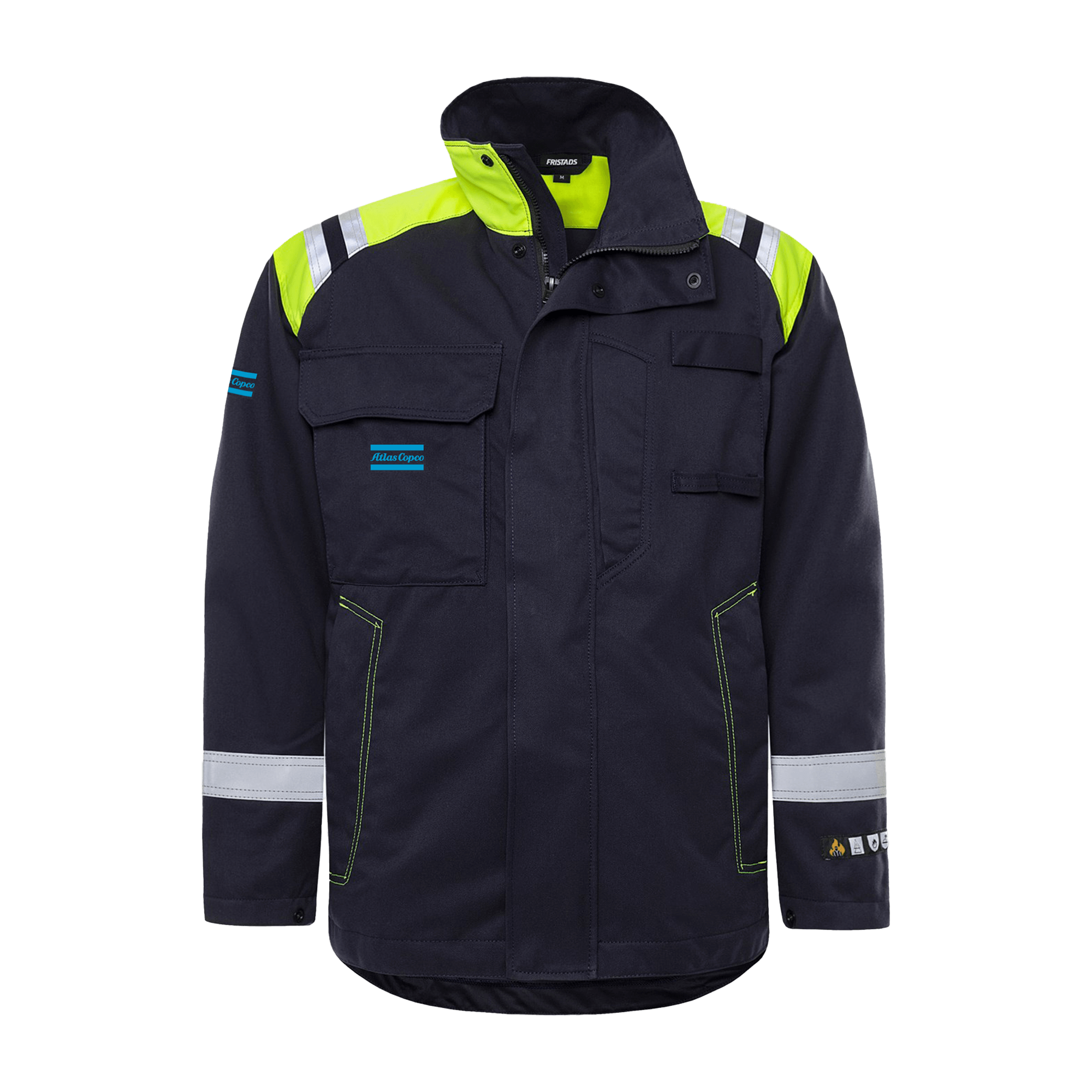 blue jacket with reflective details