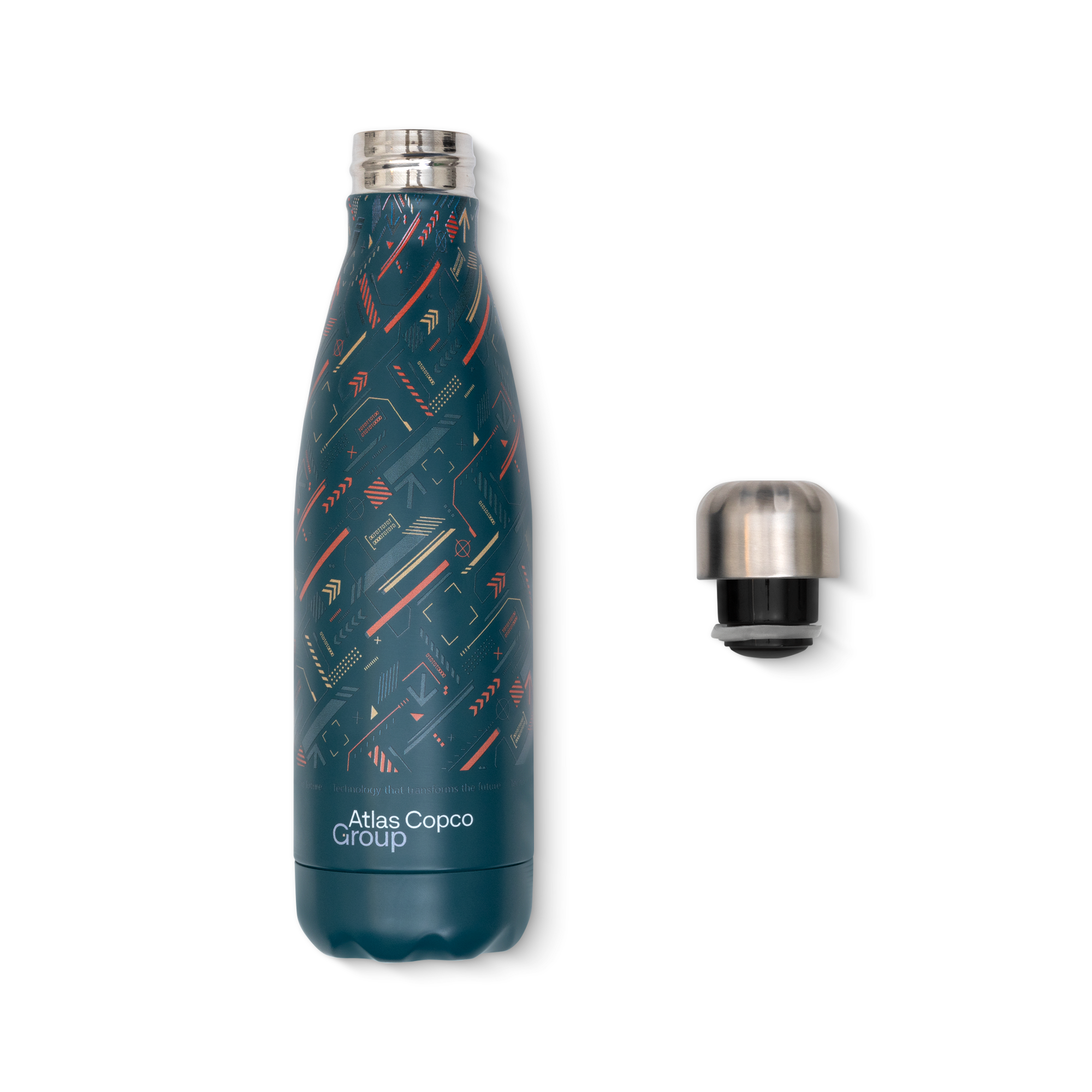 atlas copco group teal waterbottle with pattern