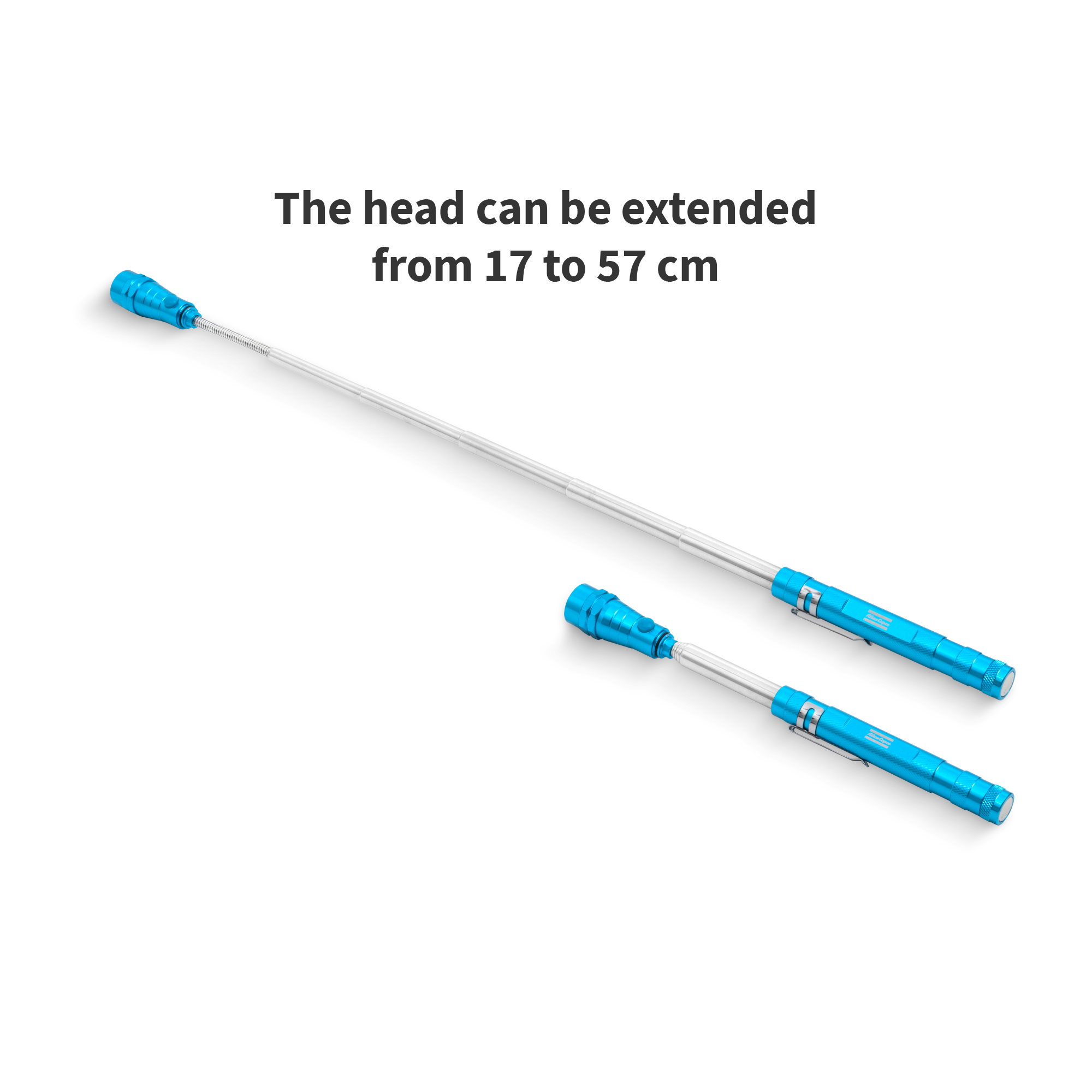 blue telescope flashlight with atlas copco logo