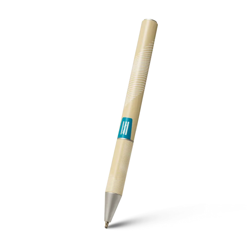 blue atlas copco pen with blue print pattern box