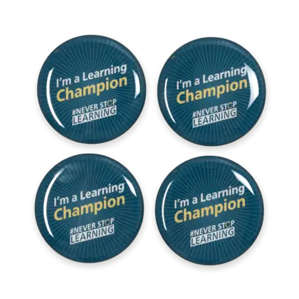epoxy stickers with never stop learning logo