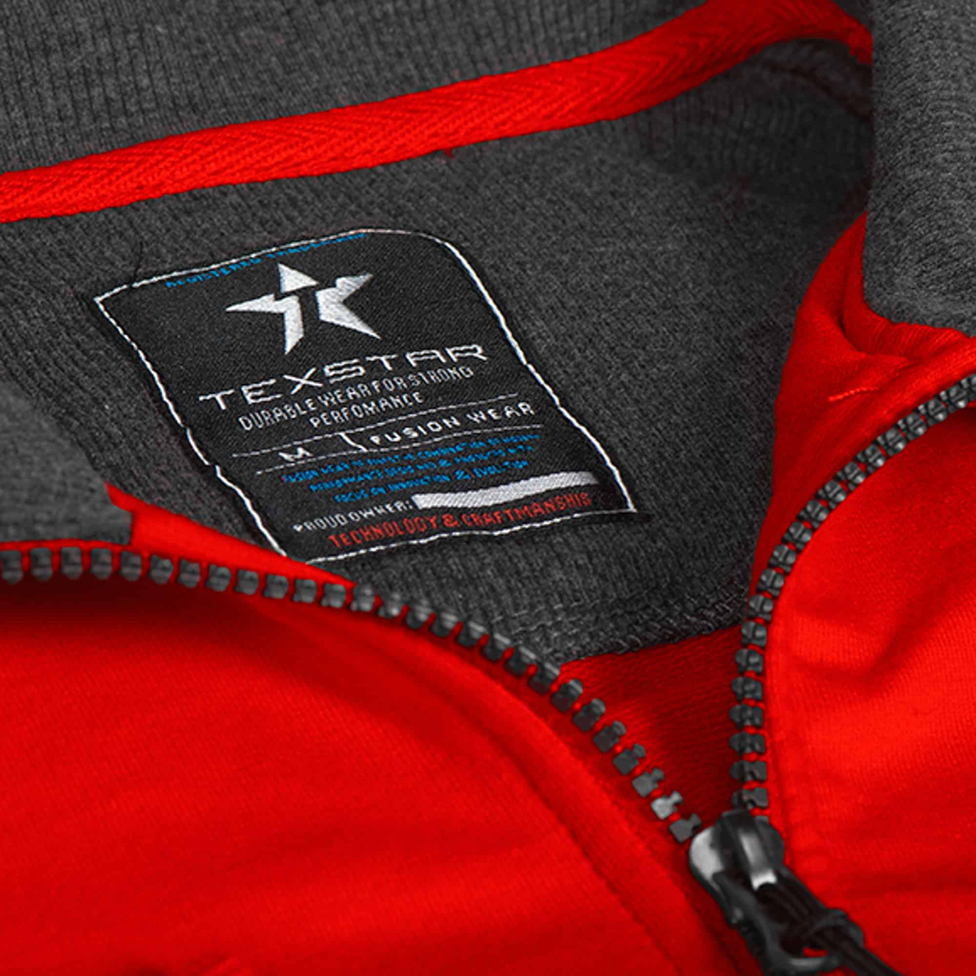 red sweatshirt inner label