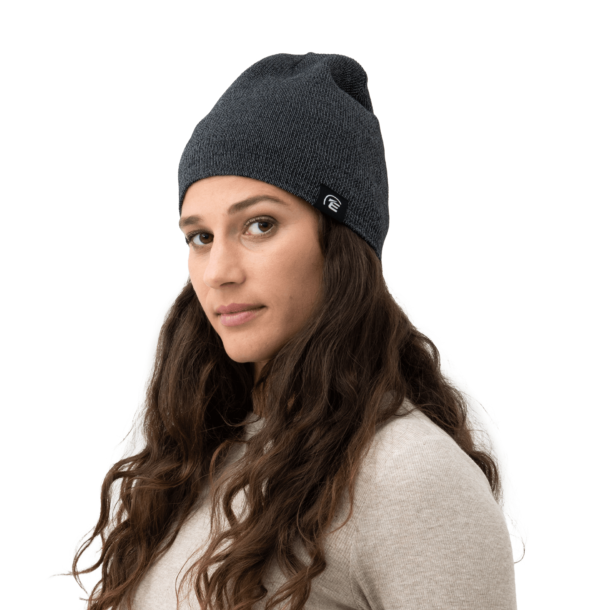 black knitted hat on a girls head
